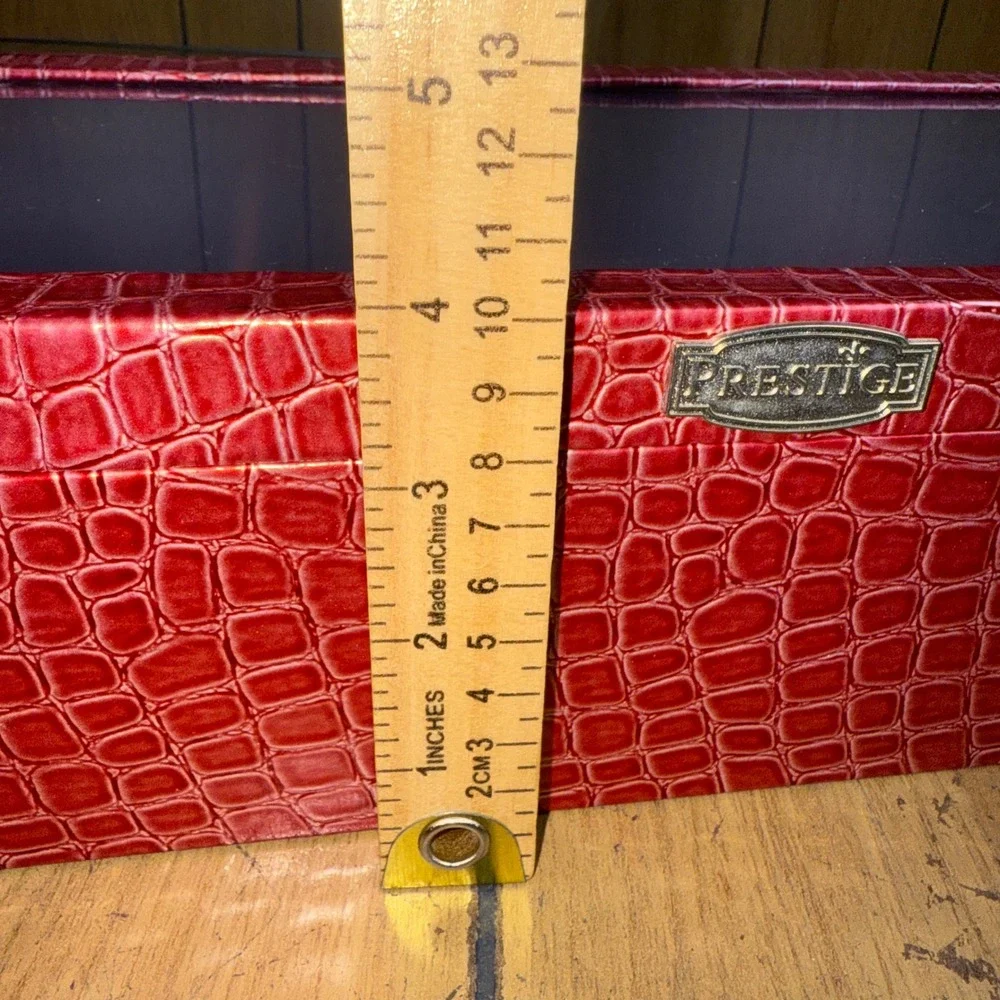 Prestige Red Faux Croc Jewelry Box Organizer with Plastic Lid and 4 Compartments